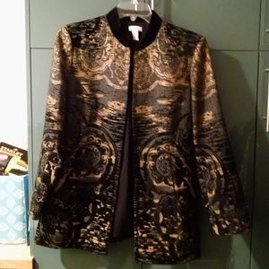 Chico's Black and Gold Jacquard Jacket